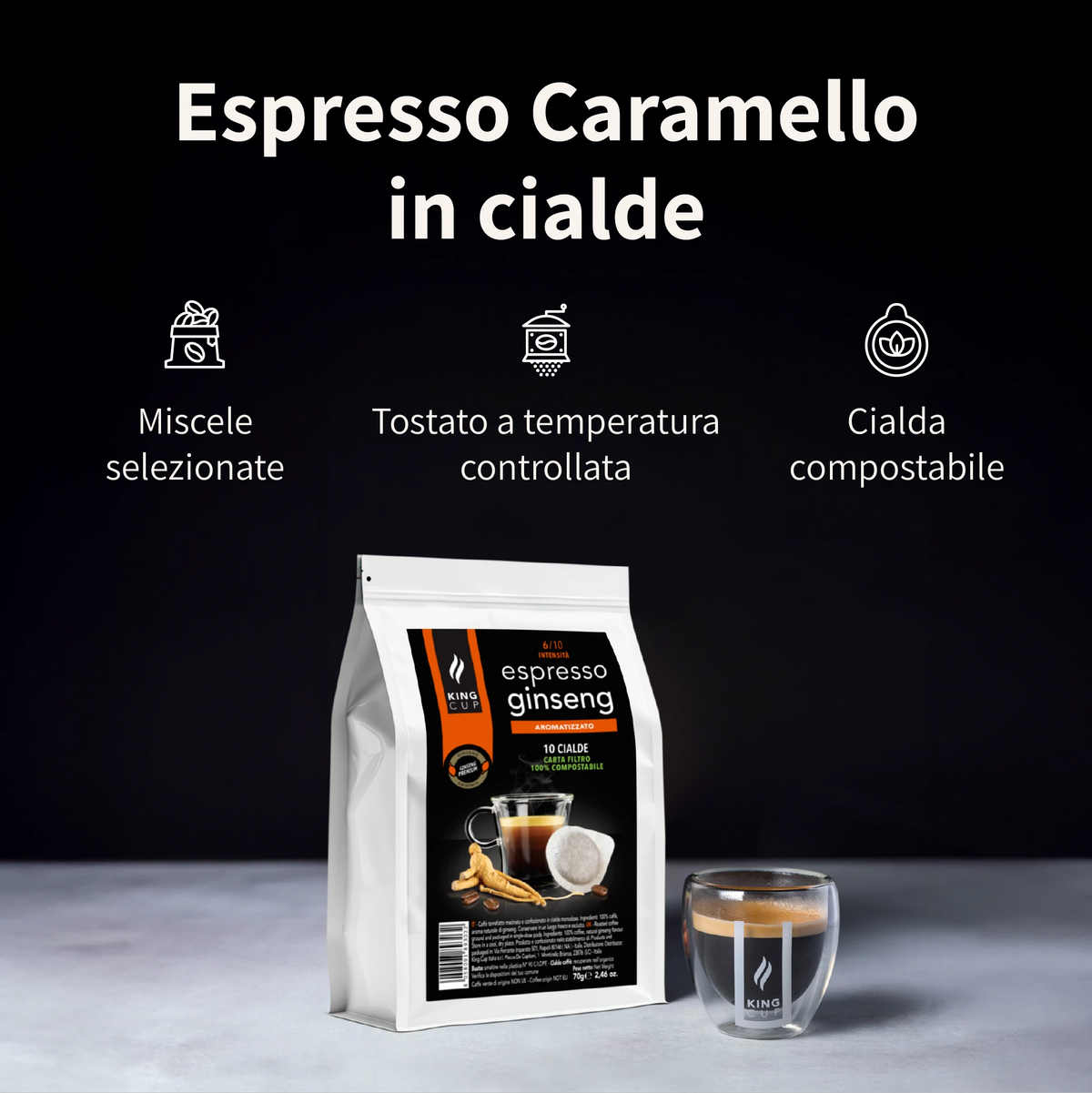 10 cialde compostabili ESE44 - Caffè aromatizzato al ginseng