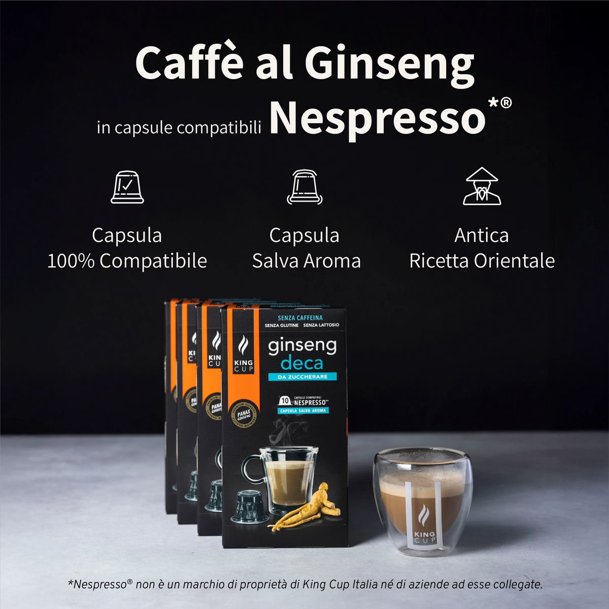 120 capsule Nespresso®* Caffè al ginseng Ginseng Deca da zuccherare