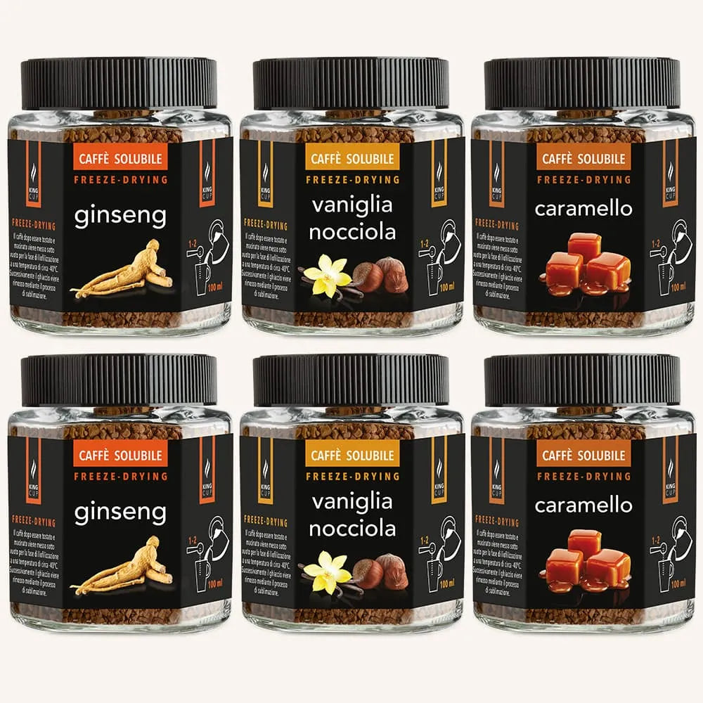 6 x Caffè Freeze Dried - Ginseng, Caramello, Nocciola & Vaniglia