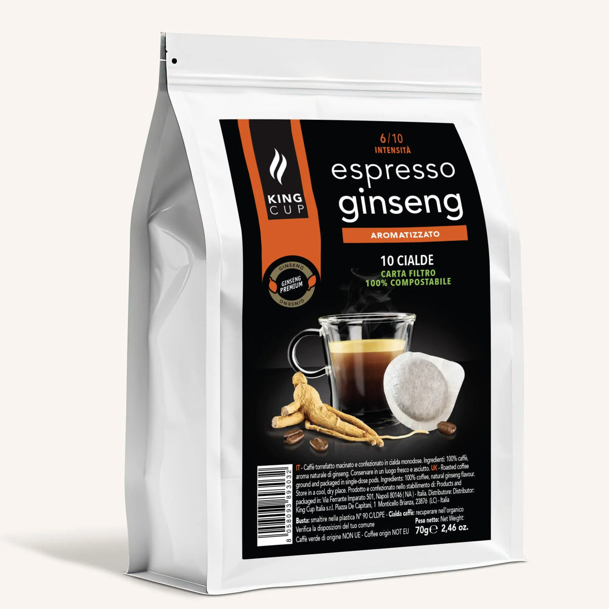 10 cialde compostabili ESE44 - Caffè aromatizzato al ginseng