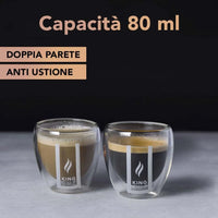 2 Tazze da 80ml in doppio vetro marchiate King Cup