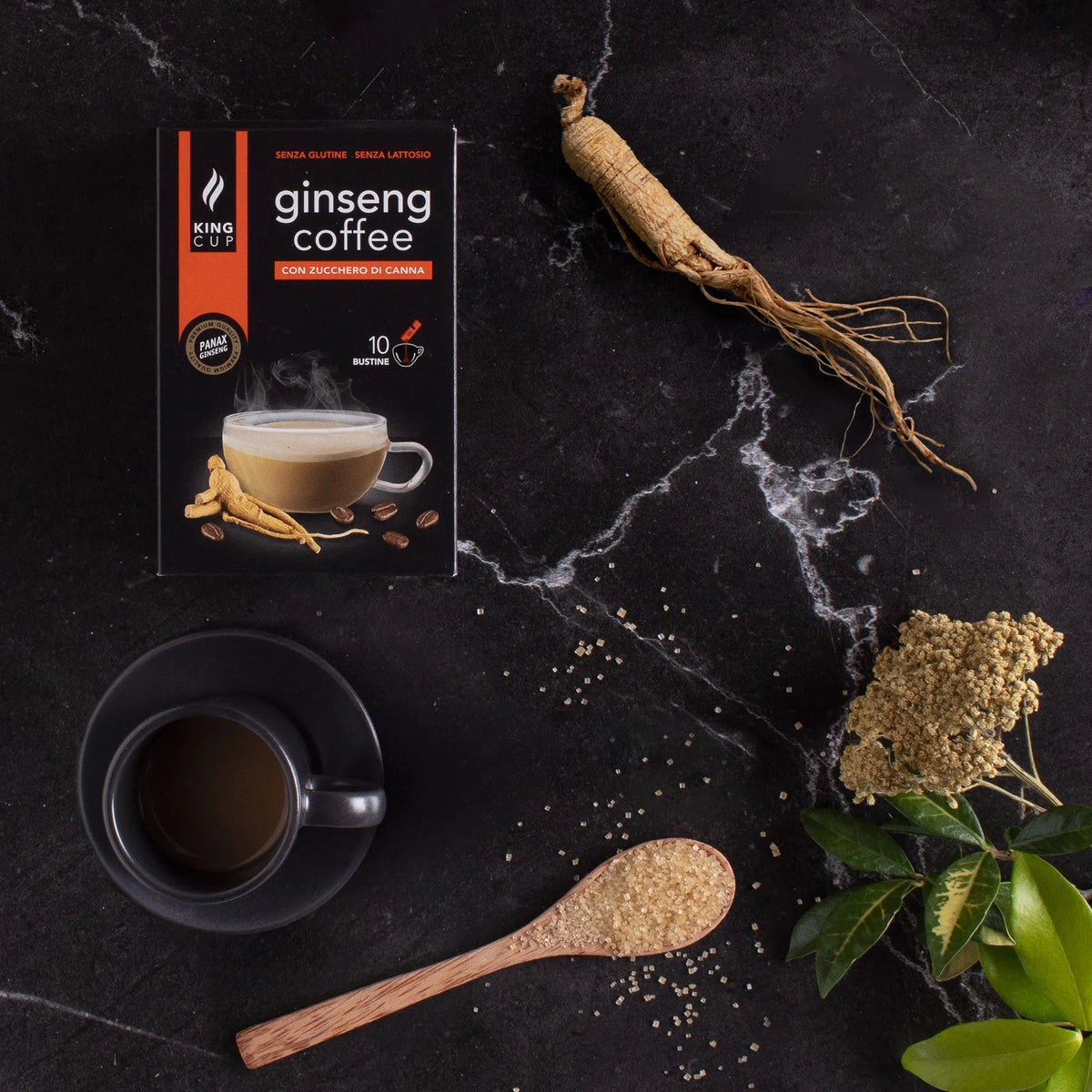 Caffè al Ginseng - 10 bustine solubili con Zucchero di Canna