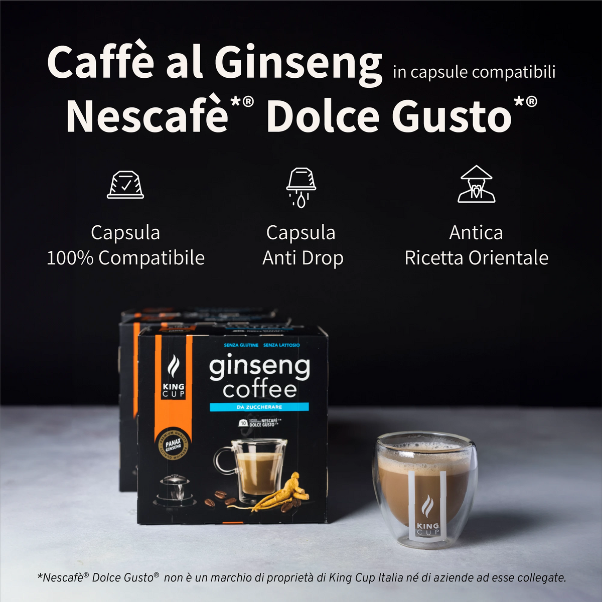 2 tazzine omaggio + 100 capsule Ginseng Coffee Da Zuccherare Nescafè Dolce e Gusto®*