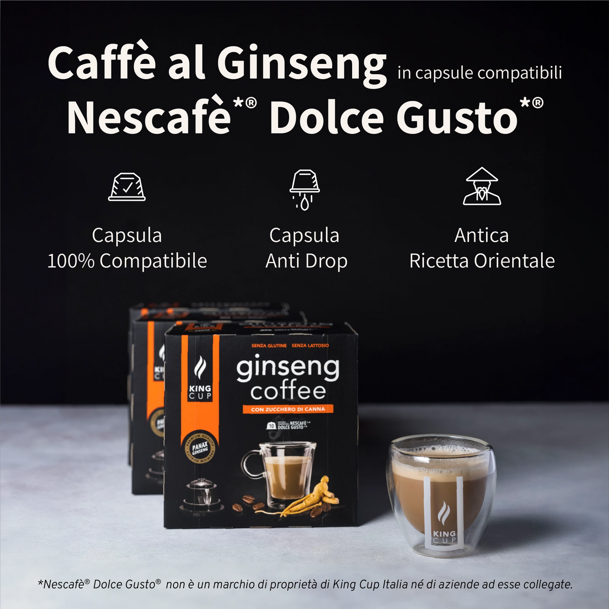 120 capsule Nescafè* Dolce Gusto®* Caffè al ginseng con zucchero di canna