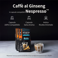 2 tazzine omaggio + 100 capsule Ginseng Coffee Da zuccherare Nespresso®*