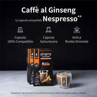 2 tazzine omaggio + 100 capsule Ginseng Coffee Con zucchero di canna Nespresso®*