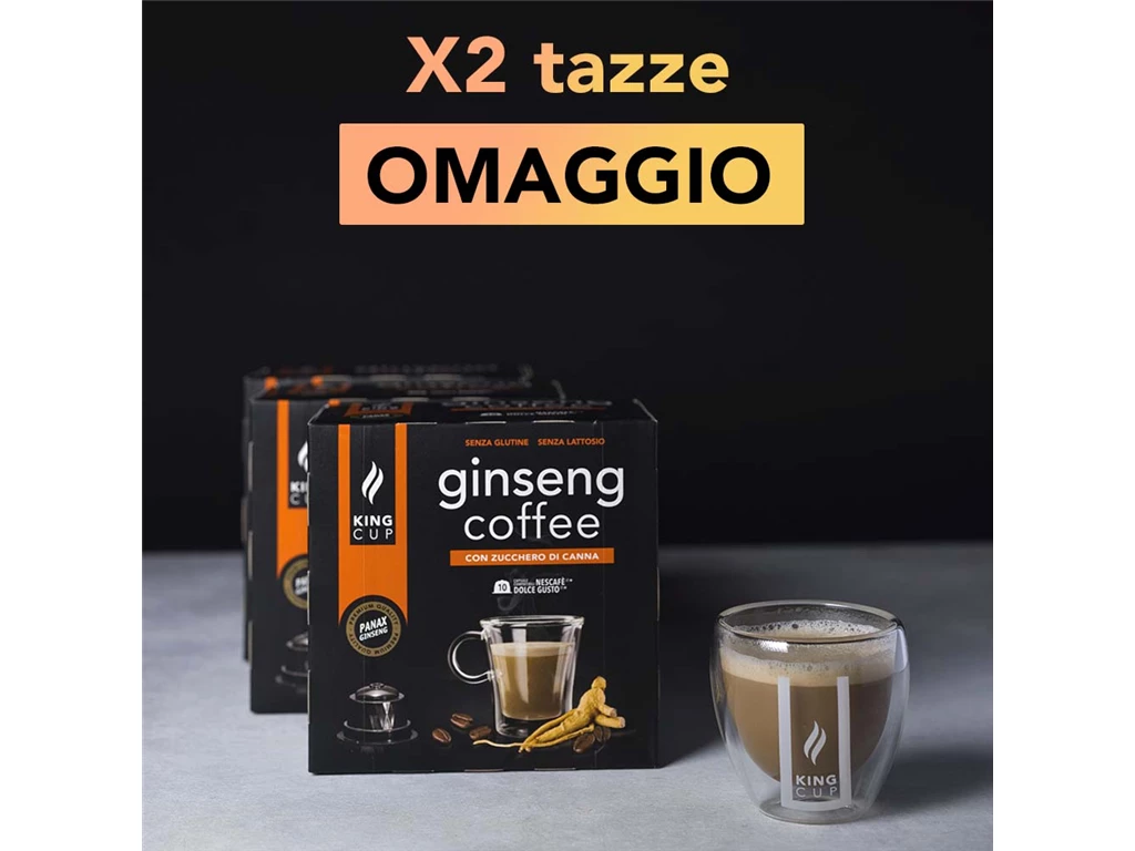 2 tazzine omaggio + 100 capsule Ginseng Coffee Deca Nespresso